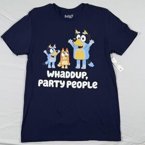 Bluey Shirt Mens Medium Navy Whaddup Party People Cartoon Graphic T Shirt Bandit